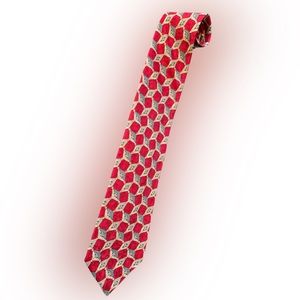 😎 Claiborne red/tan patterned 100% silk neck tie